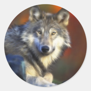 Grijze wolf, bedreigde soorten Digitale Fotografie Ronde Sticker