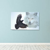 Grijze Wolf & Black Raven Wildlife Art Print (Insitu (Houten vloer))