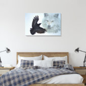 Grijze Wolf & Black Raven Wildlife Art Print (Insitu (Slaapkamer))