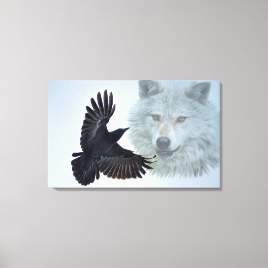 Grijze Wolf & Black Raven Wildlife Art Print (Voorkant)