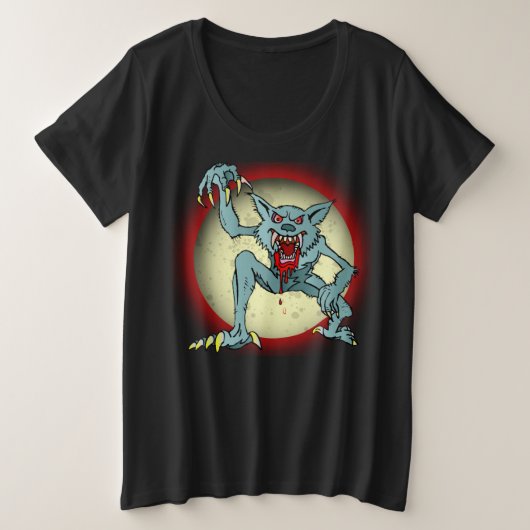 Grijze wolf Bloed Rood Moon Halloween Grote Maat T-shirt (Design voorkant)