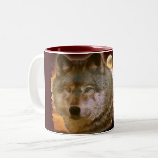 Grijze Wolf & Bos Maan Mok (Voorkant links)