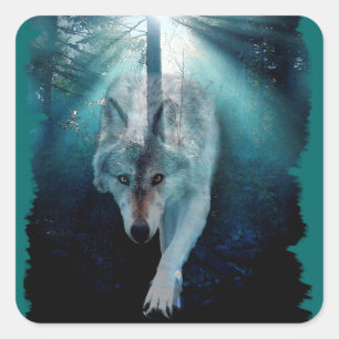 GRIJZE WOLF & BOS Wildlife Series Vierkante Sticker
