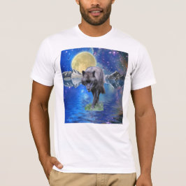 GRIJZE WOLF & BUITENRUIMTE Fantasy Wildlife Art T-shirt