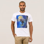 GRIJZE WOLF & BUITENRUIMTE Fantasy Wildlife Art T-shirt (Voorkant volledig)