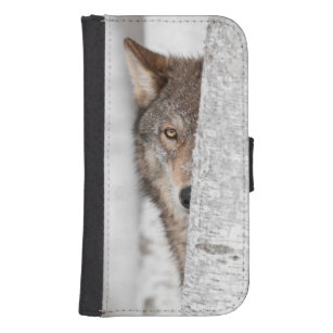 Grijze Wolf (Canis lupus) achter de boom Galaxy S4 Portemonnee Hoesje