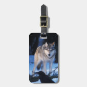 grijze wolf, Canis lupus, in de uitlopers Bagagelabel (Voorkant verticaal)