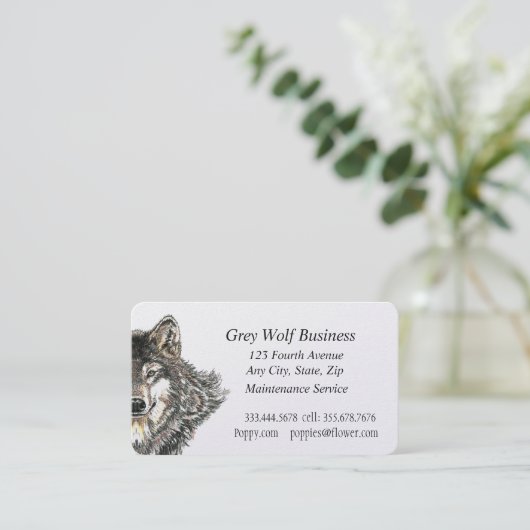 Grijze Wolf Custom Visitekaartjes (Staand voorkant)