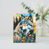 Grijze wolf en Wildbloemen Briefkaart (Staand voorkant)