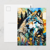 Grijze wolf en Wildbloemen Briefkaart (Voorkant / Achterkant)