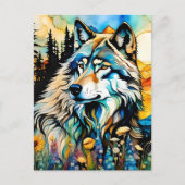 Grijze wolf en Wildbloemen Briefkaart (Voorkant)