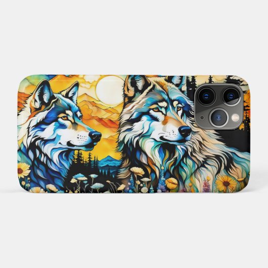 Grijze wolf en Wildbloemen Case-Mate iPhone Case (Achterkant (horizontaal))