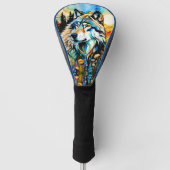 Grijze wolf en Wildbloemen Golfheadcover (Voorkant)
