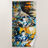 Grijze wolf en Wildbloemen Strandlaken (Voorkant)