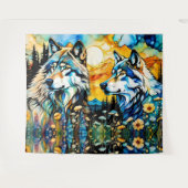 Grijze wolf en Wildbloemen Wandkleed (Voorkant (horizontaal))