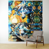 Grijze wolf en Wildbloemen Wandkleed (In situ)