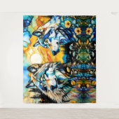 Grijze wolf en Wildbloemen Wandkleed (Voorkant)