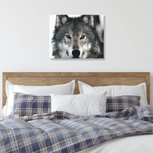 Grijze Wolf Eyes Wrapped Canvas (Insitu (Slaapkamer))