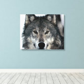 Grijze Wolf Eyes Wrapped Canvas Afdruk (Insitu (Houten vloer))