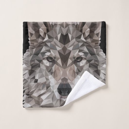 Grijze Wolf Geometric Portret Compact Mirror Bad Handdoek (Wasdoekje)