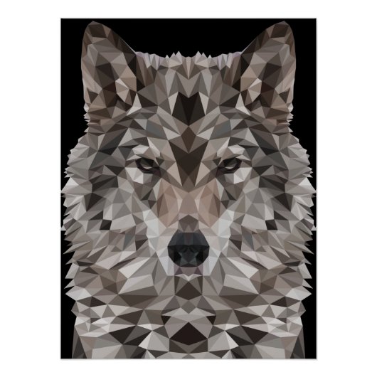 Grijze Wolf Geometric Portret Poster (Voorkant)