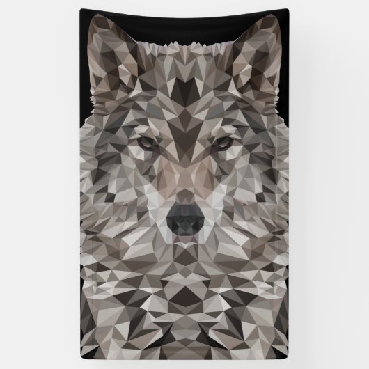 Grijze Wolf Geometrisch Portret Spandoek (Verticaal)
