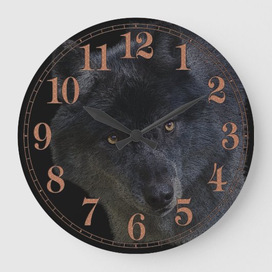Grijze Wolf Gezicht Wildlife-Supporter Art Clock Grote Klok (Voorkant)