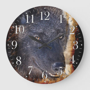 Grijze Wolf Gezicht Wildlife-Supporter Art Clock Grote Klok