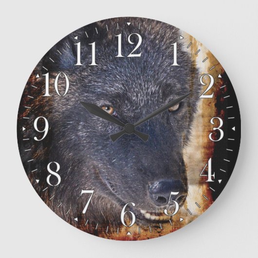 Grijze Wolf Gezicht Wildlife-Supporter Art Clock Grote Klok (Voorkant)