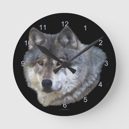 Grijze Wolf Gezicht Wildlife-Supporter Art Clock Ronde Klok (Voorkant)