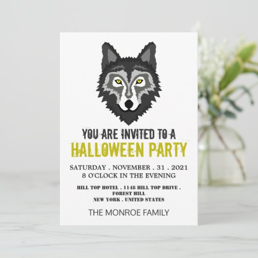 Grijze Wolf, Halloween Party Kaart (Staand voorkant)