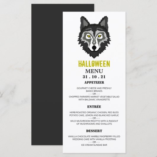 Grijze Wolf, Halloween Party Menu (Voorkant / Achterkant)