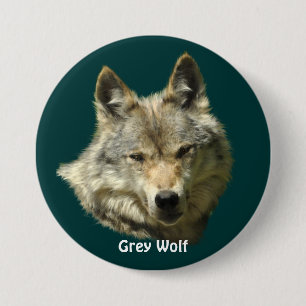 Grijze Wolf Head Wildlife-lover Collector Badge Ronde Button 7,6 Cm