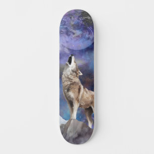 Grijze Wolf Howling op het Moon Schaats Deck Persoonlijk Skateboard