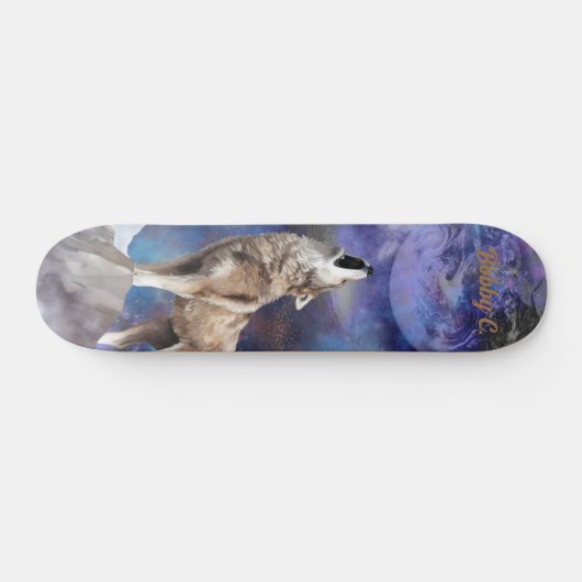 Grijze Wolf Howling op het Moon Schaats Deck Persoonlijk Skateboard (Horizontaal)