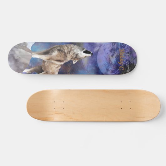 Grijze Wolf Howling op het Moon Schaats Deck Persoonlijk Skateboard (Horizontaal)