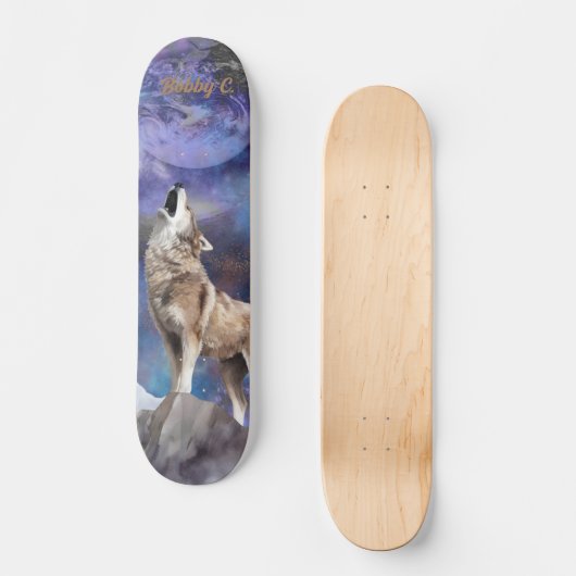 Grijze Wolf Howling op het Moon Schaats Deck Persoonlijk Skateboard (Voorkant)