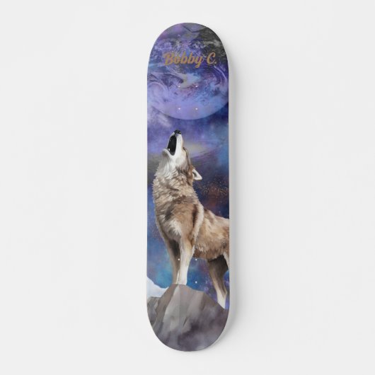 Grijze Wolf Howling op het Moon Schaats Deck Persoonlijk Skateboard (Voorkant)