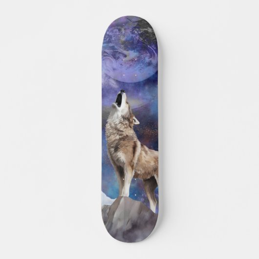 Grijze Wolf Huilend naar de Maan Skate Deck (Voorkant)