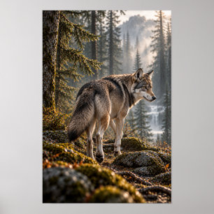 Grijze Wolf in Bergbos Wildlife Wandkunst Poster