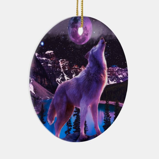 Grijze wolf in bos keramisch ornament (Rechts)