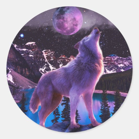 Grijze wolf in bos ronde sticker (Voorkant)
