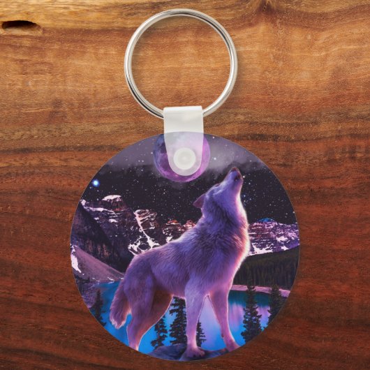 Grijze wolf in bos sleutelhanger (Voorkant)