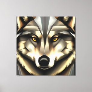 Grijze Wolf in Geometrische Kunststijl Canvas Afdruk