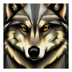 Grijze Wolf in Geometrische Kunststijl Perfect Poster