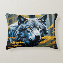 Grijze Wolf in Gouden Bos Accent Kussen