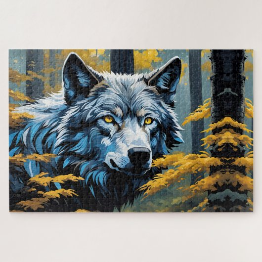 Grijze Wolf in Gouden Bos Legpuzzel (Horizontaal)