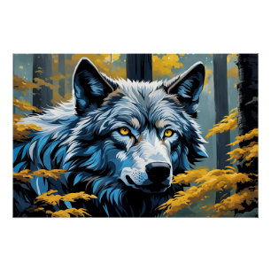 Grijze Wolf in Gouden Bos Perfect Poster