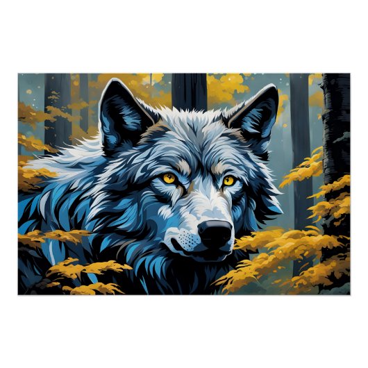 Grijze Wolf in Gouden Bos Perfect Poster (Voorkant)