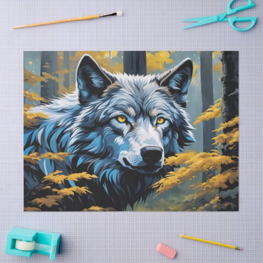 Grijze Wolf in Gouden Bos Tissuepapier (Craft)